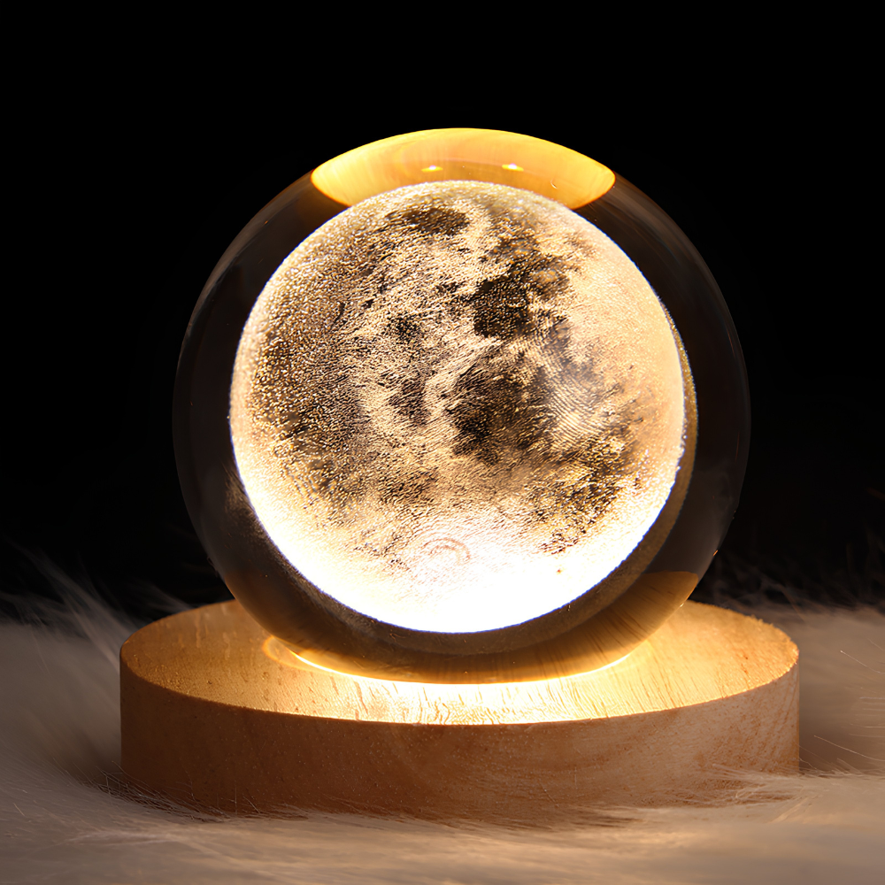 3D Galaxy Crystal Night Light – LED USB Lamp with Wood Base