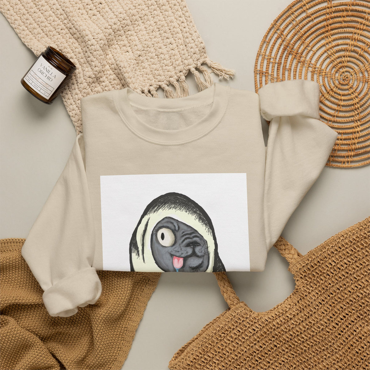 Cute Pug Wrapped in Blanket Sweatshirt