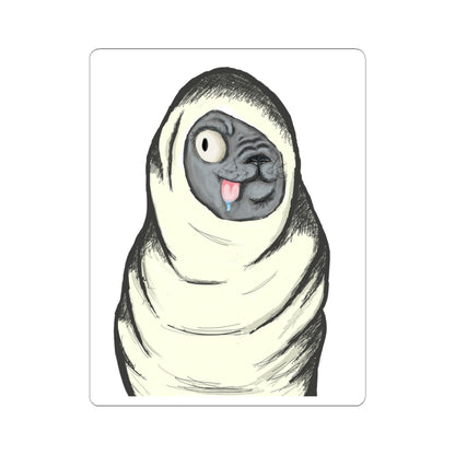 Funny Blanket-Wrapped Pug Kiss-Cut Sticker