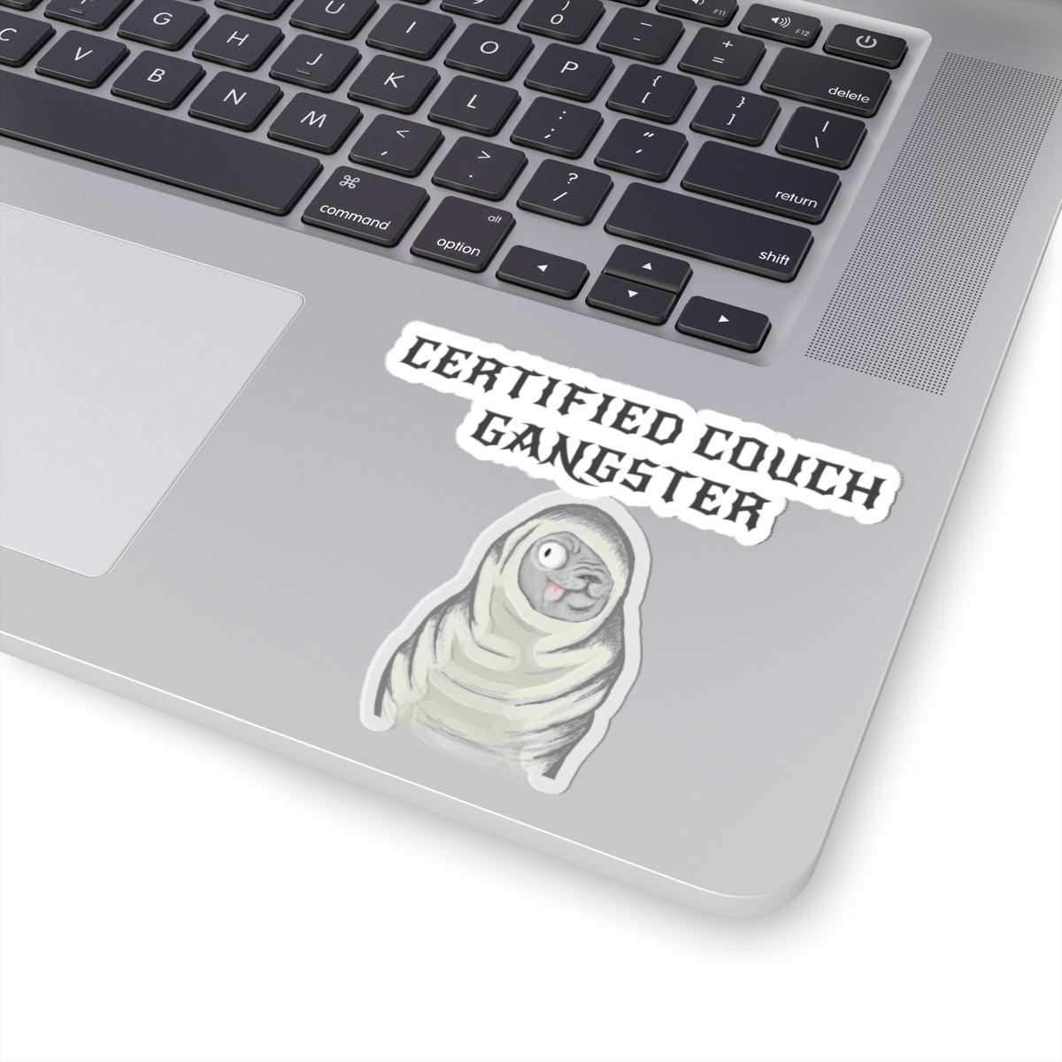 Certified Couch Gangster Pug Kiss-Cut Sticker