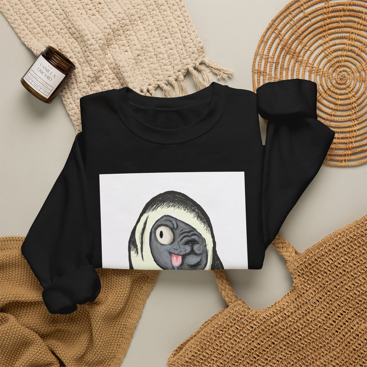 Cute Pug Wrapped in Blanket Sweatshirt