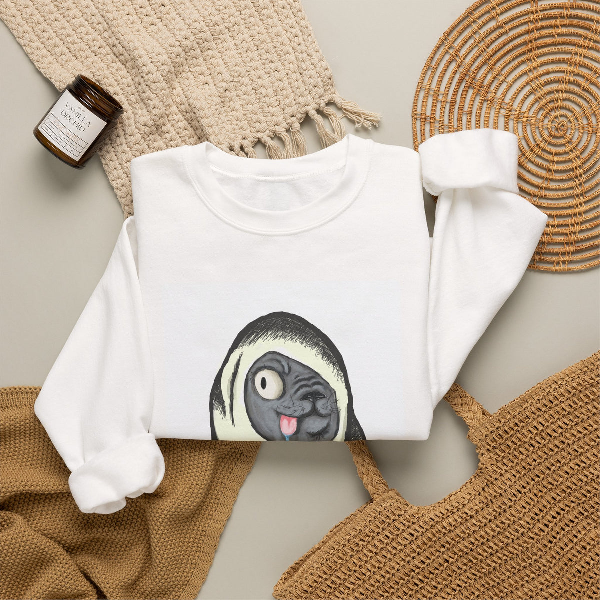 Cute Pug Wrapped in Blanket Sweatshirt