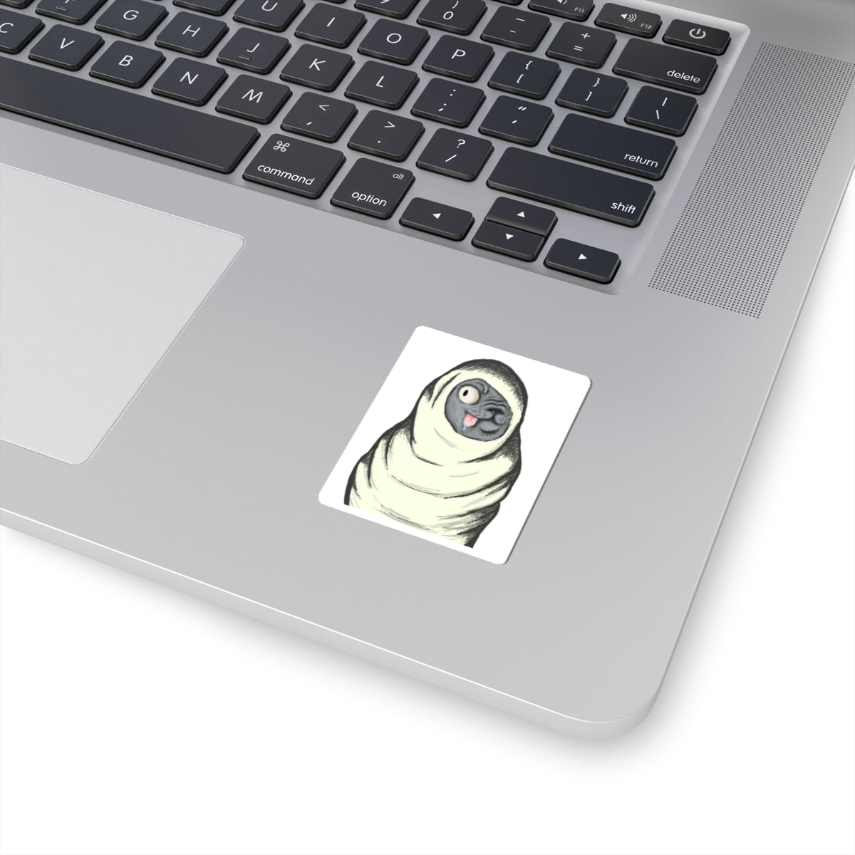 Funny Blanket-Wrapped Pug Kiss-Cut Sticker