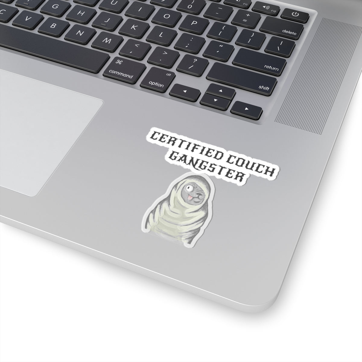 Certified Couch Gangster Pug Kiss-Cut Sticker