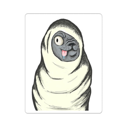 Funny Blanket-Wrapped Pug Kiss-Cut Sticker