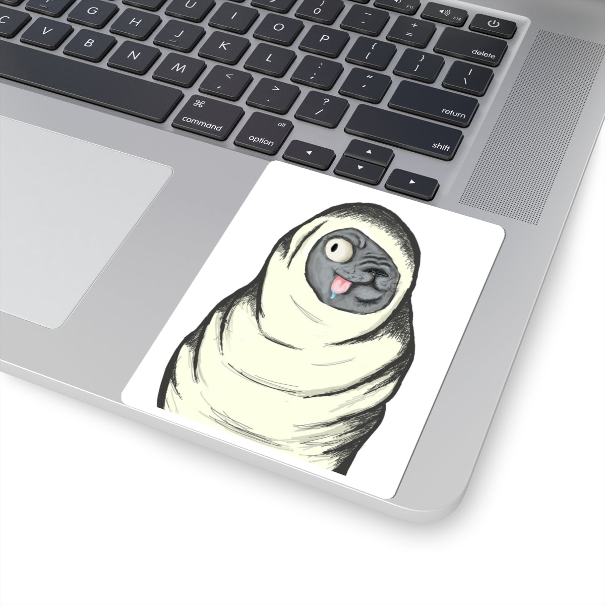 Funny Blanket-Wrapped Pug Kiss-Cut Sticker