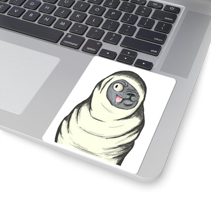 Funny Blanket-Wrapped Pug Kiss-Cut Sticker