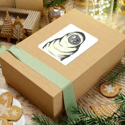 Funny Blanket-Wrapped Pug Kiss-Cut Sticker