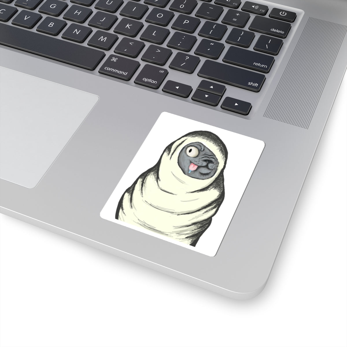 Funny Blanket-Wrapped Pug Kiss-Cut Sticker