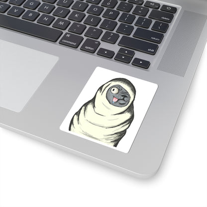 Funny Blanket-Wrapped Pug Kiss-Cut Sticker