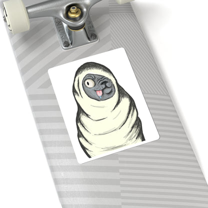Funny Blanket-Wrapped Pug Kiss-Cut Sticker