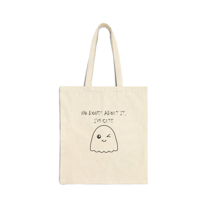 Cute Ghost “No Bones About It, I'm Cute” Cotton Canvas Tote Bag