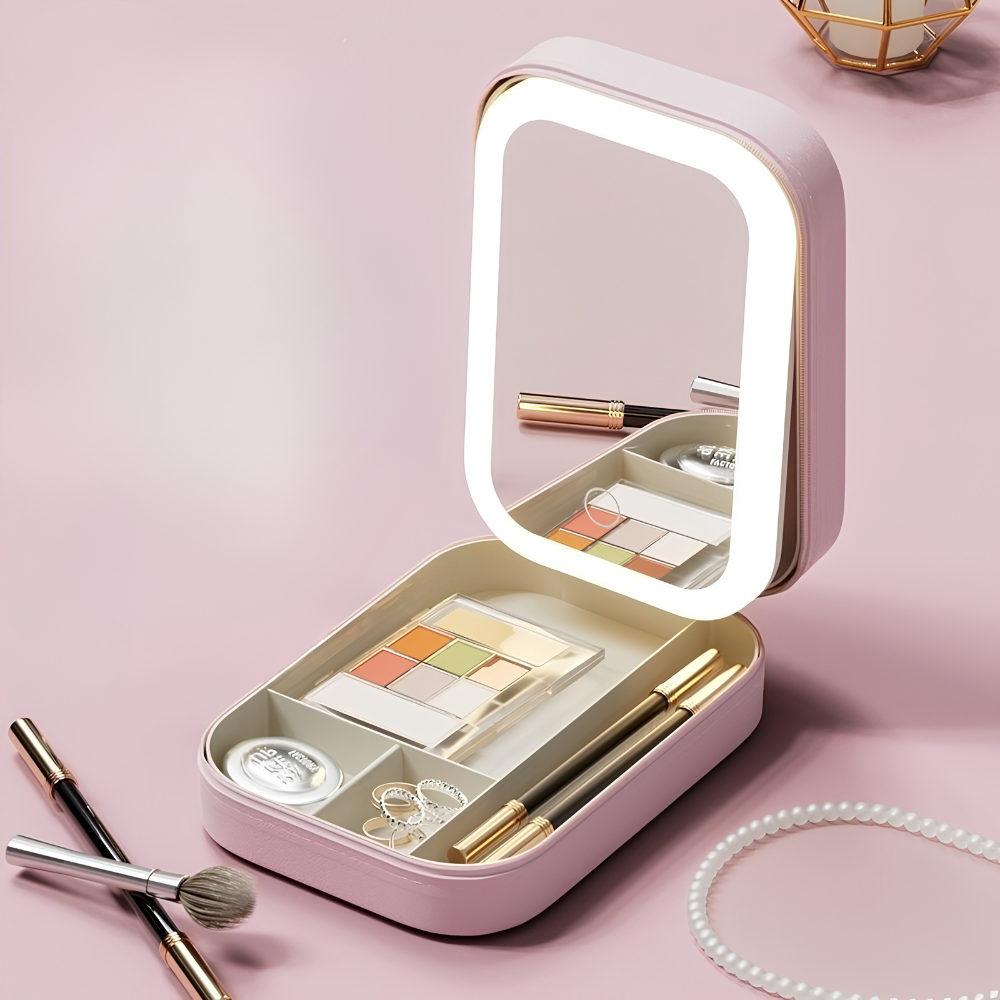 Travel LED Makeup Mirror – Lighted Vanity Case with Storage