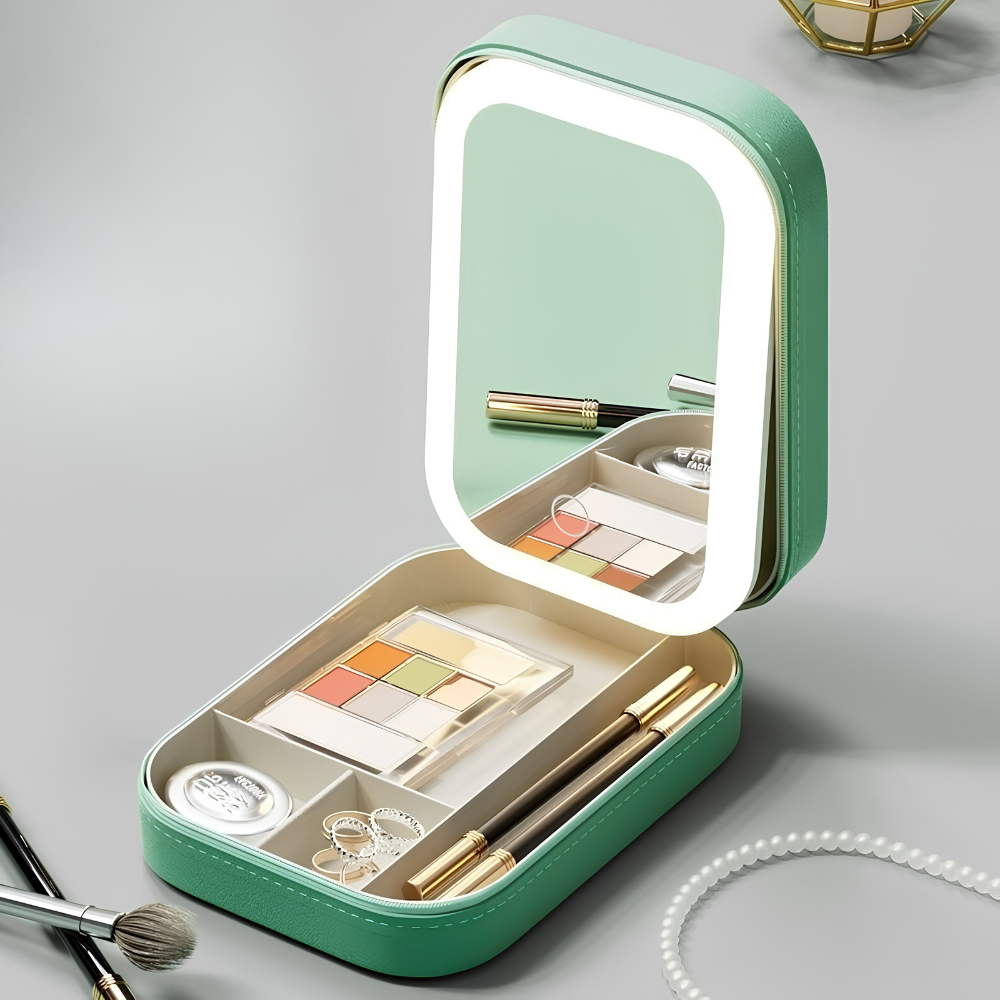 Travel LED Makeup Mirror – Lighted Vanity Case with Storage