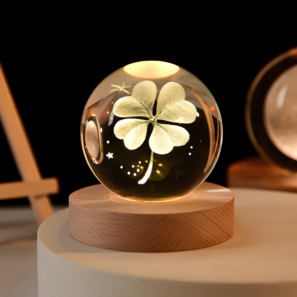 3D Galaxy Crystal Night Light – LED USB Lamp with Wood Base