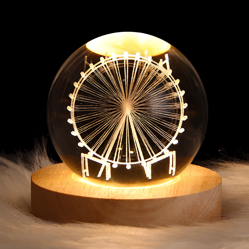 3D Galaxy Crystal Night Light – LED USB Lamp with Wood Base