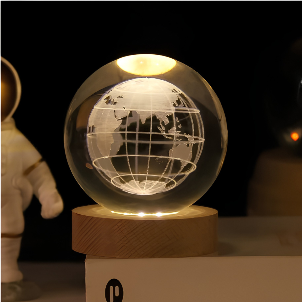 3D Galaxy Crystal Night Light – LED USB Lamp with Wood Base