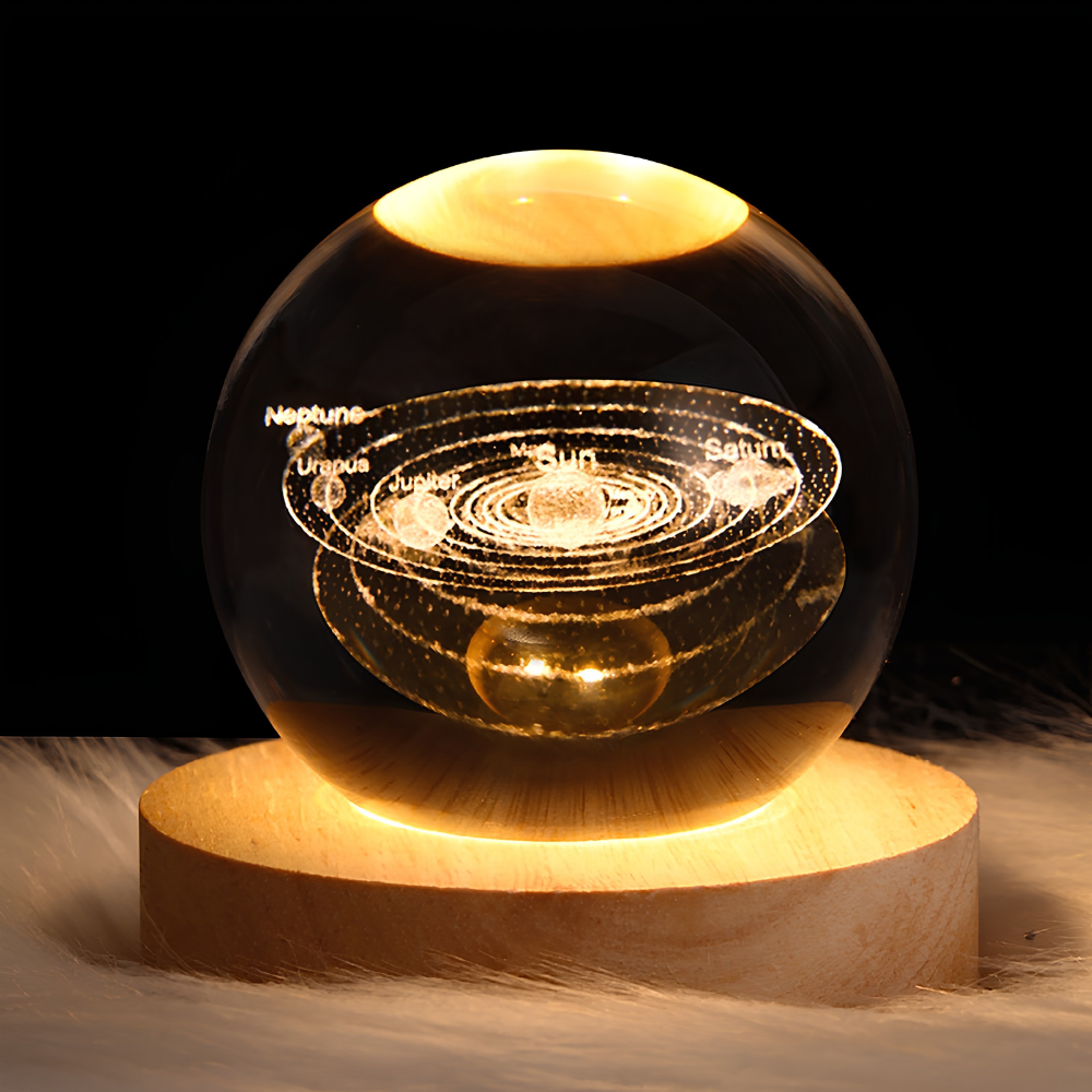 3D Galaxy Crystal Night Light – LED USB Lamp with Wood Base