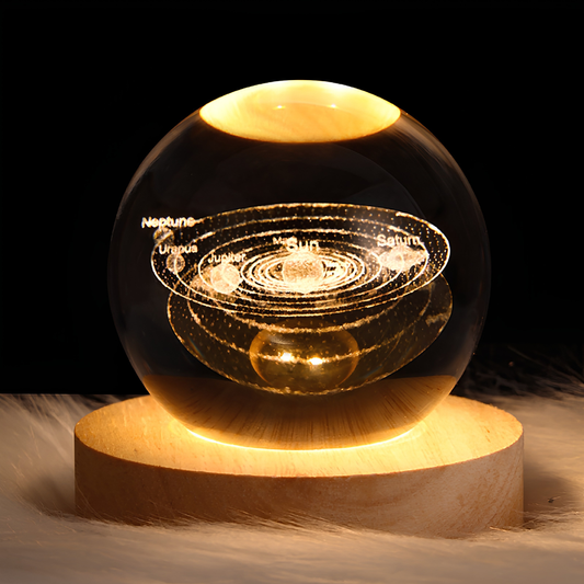 3D Galaxy Crystal Night Light – LED USB Lamp with Wood Base